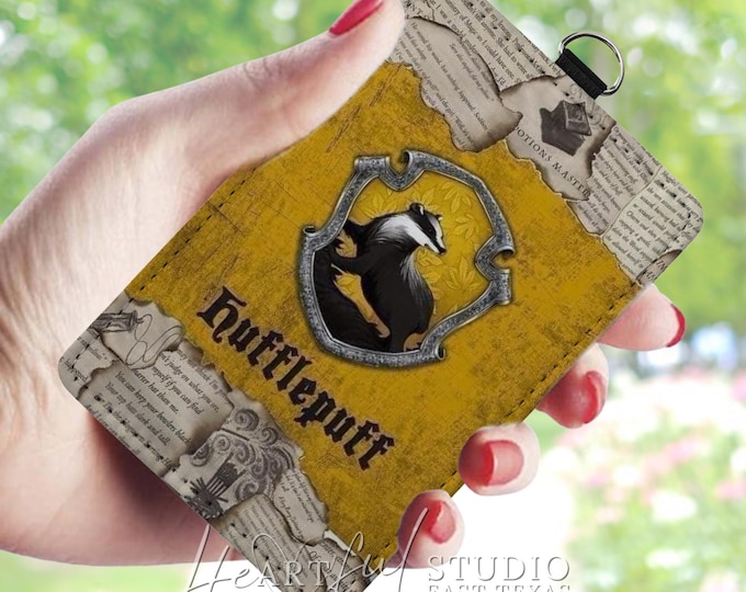 Wizard House Card Wallet, Hufflepuff Inspired Card Holder, Personalized Wallet, Perfect Gift, Keychain Card Wallet, Compact Card Holder