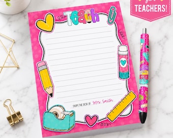 Personalized Teacher Notepad and Glitter Pen Set, 5x7 Lined, Teacher Gift