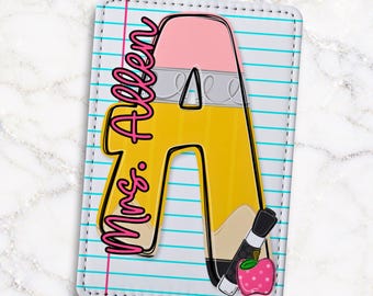 Personalized Teacher Badge Holder | Pencil Initial Lanyard, Back to School Accessory