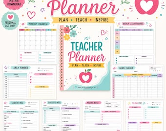 Undated Teacher Planner | Pastel Lesson, Grade, Student Info (Digital Download)