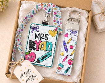 Personalized Teacher Lanyard Set | Custom ID Badge & Wristlet , Teacher Appreciation Gift