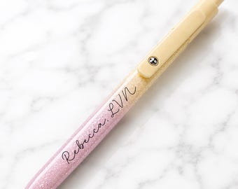 Personalized Glitter Gel Pen, Pastel Ombre, Custom Name, Refillable Black Ink, Desk Accessory