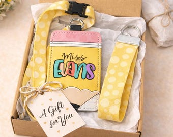 Personalized Teacher Lanyard Set | Custom ID Badge & Wristlet