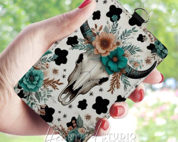 Western Cow Skull Card Wallet: Rugged Wild West Design