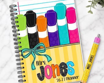 Personalized Teacher Planner 2026-2027 | Weekly Lesson Planner & Pen Set