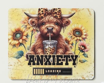 Highland Cow Anxiety Loading Mouse Pad