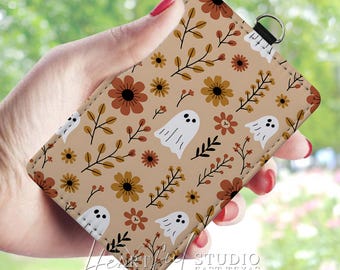 Personalized Floral Ghost Card Wallet, Autumn Accessory