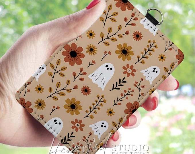 Personalized Floral Ghost Card Wallet, Autumn Accessory
