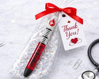 Personalized Glitter Syringe Pen, Healthcare Worker Medical Icon, Custom RN CNA Gift