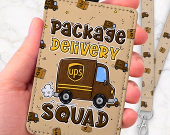 Package Delivery Squad Badge Holder, Brown Truck Lanyard, Shipping Worker ID Holder