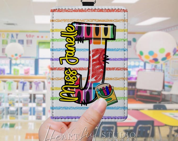 Doodle Initial Badge Holder: Personalized Crayon Teacher ID