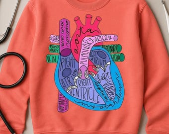 Felpa con stampa anatomica del cuore – Felpa girocollo medica per infermieri, tecnici di sala operatoria, medici, studenti di medicina – Maglione con stampa anatomica cardiaca, regalo per infermieri