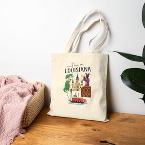 Bolso de mano "Encuéntrame en Luisiana" / Bolso de mano "Íconos de Nueva Orleans" / Bolso de lona "Barco fluvial del Mardi Gras" / Regalo de Luisiana