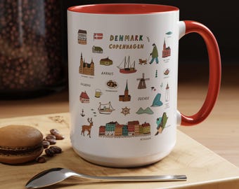 Denmark Travel Mug | Copenhagen Landmarks Cup | Scandinavian Illustration Mug | Nordic Gift