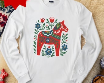 Scandinavian Dala Horse Shirt | Nordic Folk Art T Shirt | Minimal Swedish Design | Cozy Hygge Style Tee