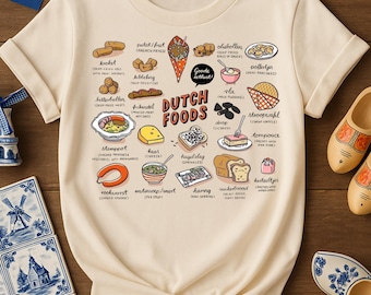 Dutch Food T-Shirt • Netherlands Cuisine Illustration Tee • Stroopwafel Herring Bitterballen Top • Dutch Heritage Shirt • Foodie Gift
