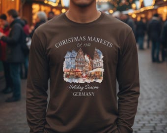 German Christmas Market Long Sleeve Shirt – Bavarian Weihnachtsmarkt Tee, Cozy Holiday Market Apparel
