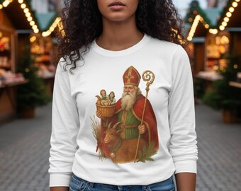 Vintage St. Nicholas German Christmas Shirt • Traditional Santa Claus Tee • Old World Holiday Long Sleeve