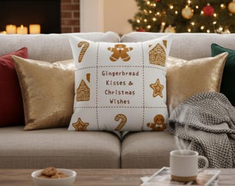 Gingerbread Christmas Square Pillow, Holiday Home Decor