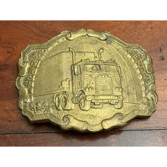 Vintage 1978 Solid Brass Semi-Truck Belt Buckle - 18 Wheeler Trucker Big Rig