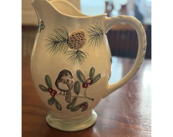 Winterwood by Pfaltzgraff 160oz Pitcher Huge 11 3/8" Christmas Holiday Birds