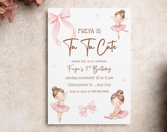 Ballerina Birthday Invitation, Tutu Pink Ballet Party Invite, Editable Girl Dance Template, Girls Second Celebration