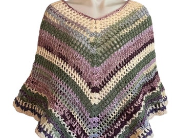 Hand Made Poncho Crochet Purple and Green Poncho