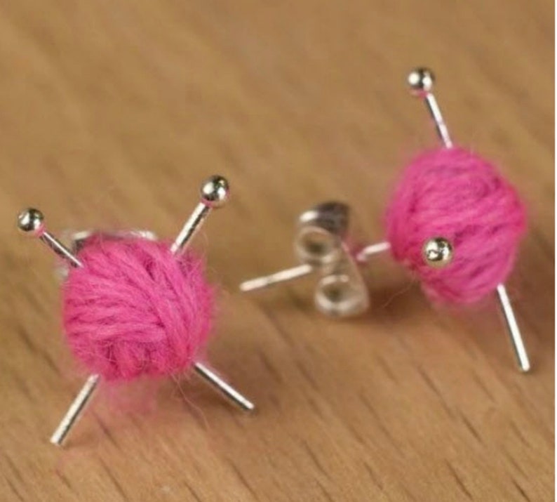 Mini Yarn Ball Earrings Crochet Hooks Key Chain Mini Etsy