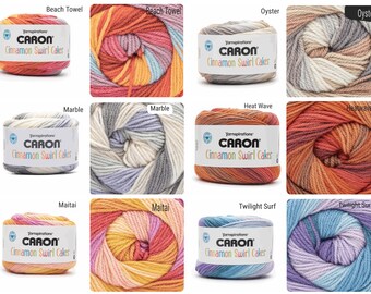 Caron Cinnamon Swirl Cakes Knitting Yarn - Oyster - Marble - Beach Towel -  Heat Wave -Maitai - Twilight Surf - Hibiscus - Limited Edition