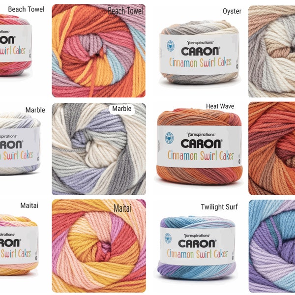 Caron Cinnamon Swirl Cakes Knitting Yarn - Oyster - Marble - Beach Towel - Heat Wave -Maitai - Twilight Surf - Hibiscus - Limited Edition