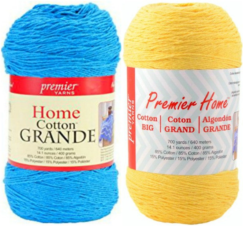 Premier Yarns-Home Cotton Grande Yarn-Solid Turquoise or Yellow Ball 14oz 400g