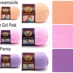3 Pack Lion Brand Baby Soft Yarn in Creamsicle, Little Girl Pink and Pansy  
