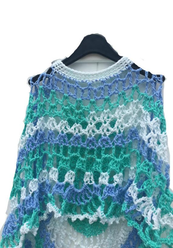 Long Poncho Circular Shawl Sea Foam Crochet Printed Pattern