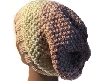 Textured Hand Knitted Hat in Different Tones of Beige Winter Fashion Hand Made