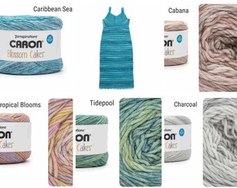 Caron Blossom Cakes Knitting Yarn - Acrylic Worsted Yarn - Tidepool - Tropical Blooms - Caribbean Sea - Cabana - Charcoal  and more