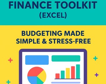 May include: A graphic promoting a personal finance toolkit. The image features a laptop displaying charts and graphs, with text that reads "SIMPLIFI PERSONAL FINANCE TOOLKIT (EXCEL)" and "BUDGETING MADE SIMPLE & STRESS-FREE."