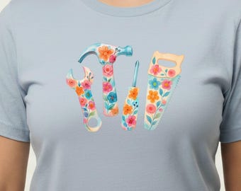 Floral DIY Tools T-Shirt with Watercolor Boho Design