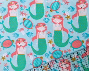 Mermaid Fabric, Mermaids, Girl Fabric, Flannel Fabric, By The Yard, Fabric BTY, Cotton Fabric, Quilting Fabric, Girl Flannel, Baby Nursery