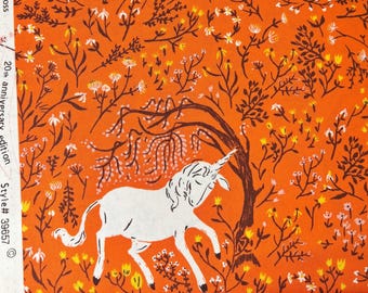 OOP Heather Ross Far Far Away Reprint Windham Fabrics - 39657-7 Orange Unicorns | Sold by the Fat Quarter