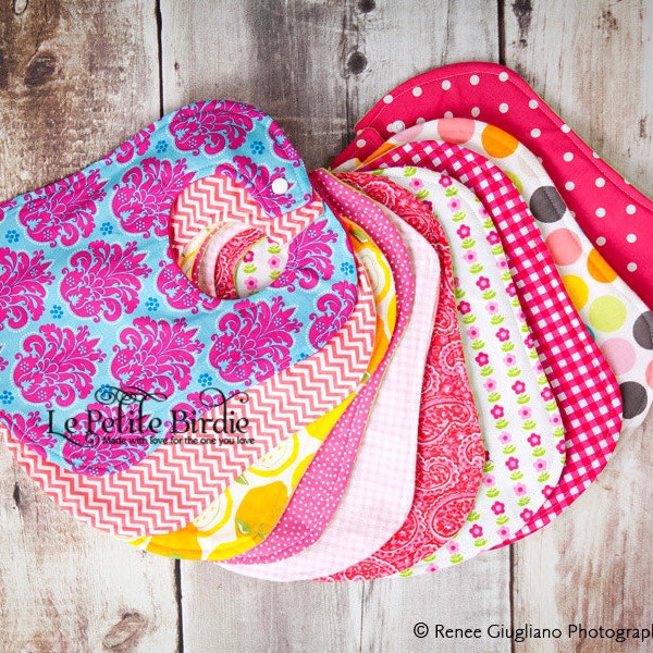 Girl Baby Bibs - You Pick 5 - Baby Shower Gift - Designer Bibs - Baby Bibs - Baby Shower - Baby Gift - Bibs - Baby Gift - Baby Bib Sets