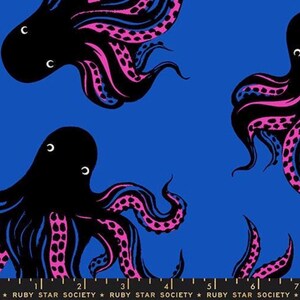 PRE-ORDER, Sarah Watts Ink Shop Canvas Blue Ribbon, Ruby Star Society, Octopus, October 2026 Release, Sold by Half Yard