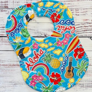 Baby Bibs - Baby Boy Bibs - Aloha Bib - Surfer Bib - Surfboard - Baby Shower Gift - Baby&#39;s First Christmas Gift - Baby Bib Set - Hawaiian