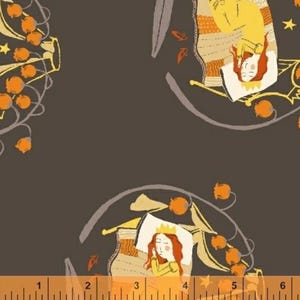 Far Far Away 2 by Heather Ross Windham Fabrics - Sleeping Beauty - Charcoal - Cotton Quilt Fabric -