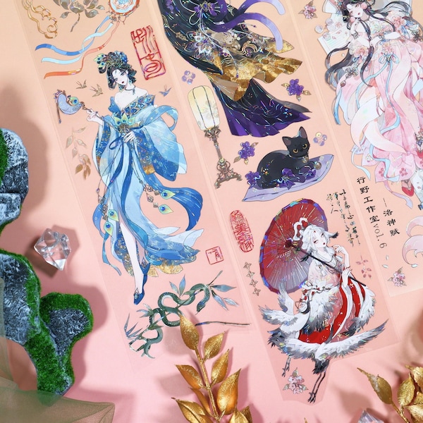 Hand Drawn Chinese Style PET Tape, Shell Foil Collage Elements (6.5cm x 100cm)