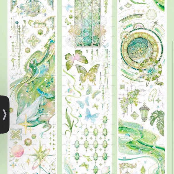 Emerald Forest PET-tejp, skimrande Washi-tejp för dagbok och scrapbooking