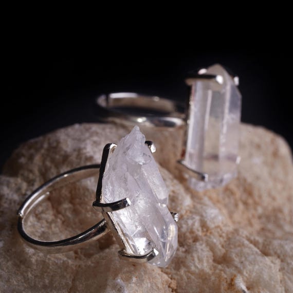 Natural Lemurian Quartz Ring – Minimalist Silver Plated for Spiritual Connection (adjustable)