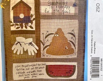 McCall's Cheryl Haynes Sewing Pattern M5126 Summer Gardening Appliqued Wall Quilt Wallhanging Birdhouse Beehive Gloves Melon Motifs Uncut FF