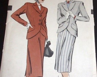Vintage 1940's Hollywood Sewing Pattern 402 Cutaway Suit Ensemble Blazer Jacket and Skirt Misses Women's Coordinates Size Bust 32 FF