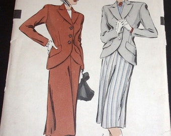 Vtg 1940s Hollywood Sewing Pattern 402 Cutaway Jacket Gored Skirt Misses Women's Coordinated Suit Ensemble Size Bust 32 Waist 27 Unused FF