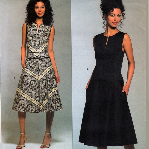 Vogue DKNY Donna Karan New York Designer Sewing Pattern V2900 Seamed Sleeveless Dress Misses Women's & Petite Size 12-16 Bust 34-38 Uncut FF